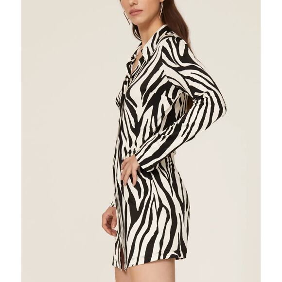 The Andamane Zebra Mini Shirt Dress MEDIUM Career Office Designer Italian $510 - Picture 4 of 12